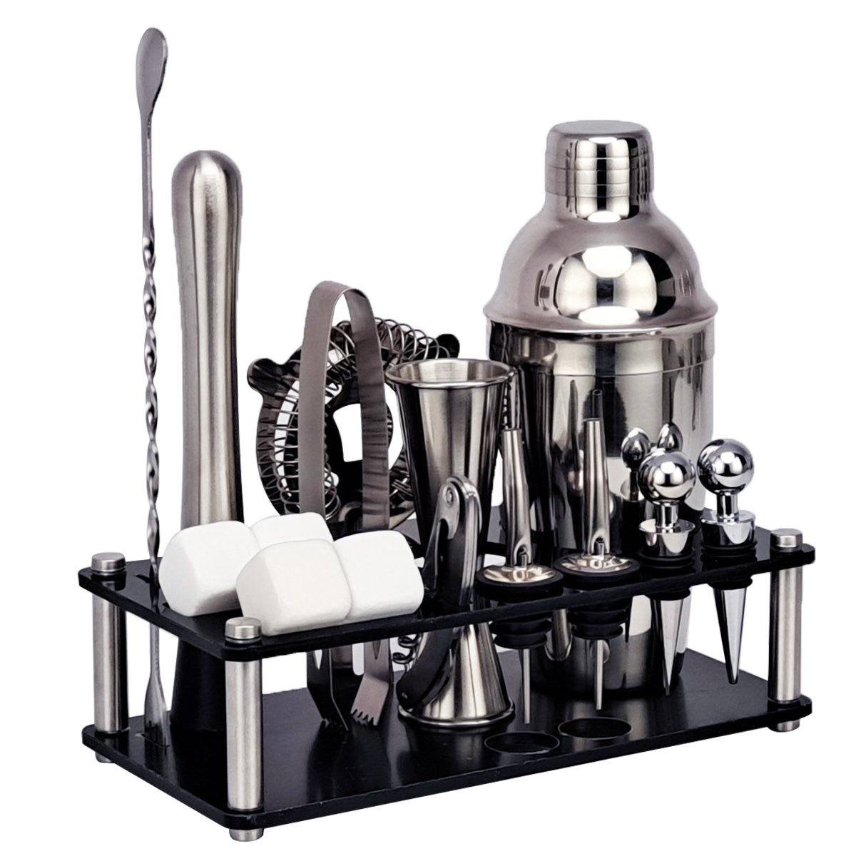 Bartender Kit， 16-Piece Cocktail Shaker Set Whiskey Stone Acrylic Stand， For Mixed Drinks Martini Bar Tools Set Stainless Steel: cg1215-S16-750