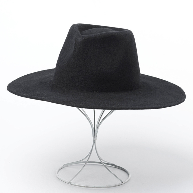 Classical Wide Brim Porkpie Fedora Hat Camel Black 100% Wool Hats Men Women Crushable Winter Hat Derby Wedding Church Jazz Hats: black withot band