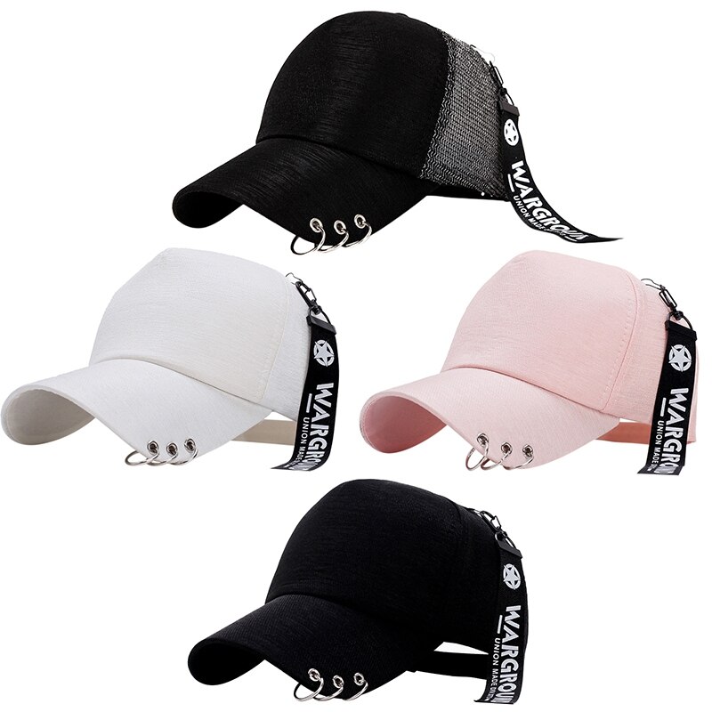 Casquettes de Baseball Fer Anneaux Longue Sangle Coudée Bord Réglable Coton Visière Chapeaux Chapeaux Tenue De Ville Tennis Chapeaux