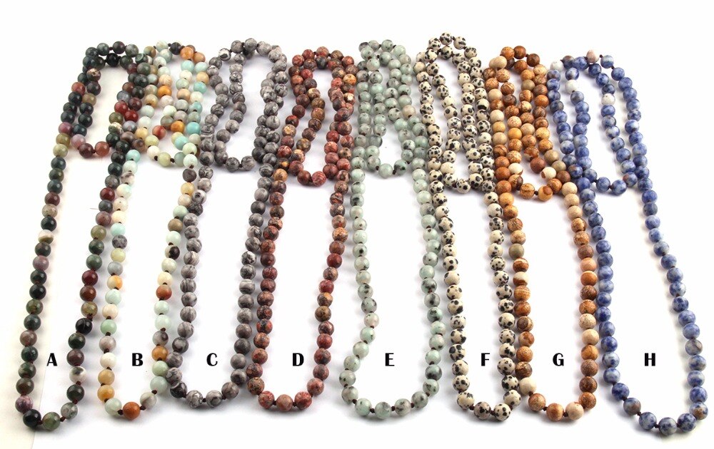 Semi Precious Stones Beads Statement Necklaces long Knotted Beads Cross Necklace