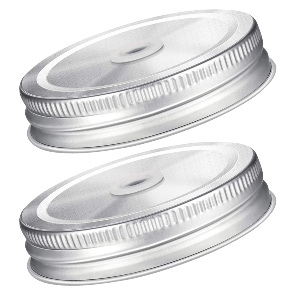 2Pcs Straw Lids Straw Hole Round Jar Lids Metal Glass Cans Sealing Lids