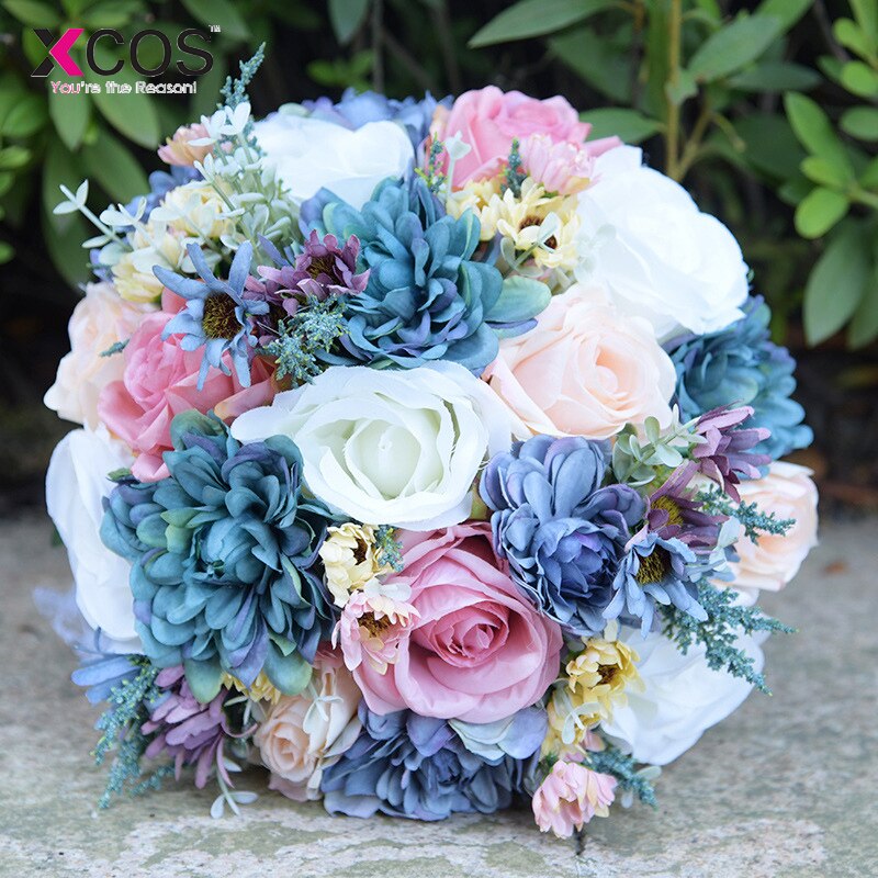 Roamtic Bruiloft Bloemen Bruidsboeketten Wit Roze Paars Blauw Land Tuin Bohemien Bruid Boeket de mariage
