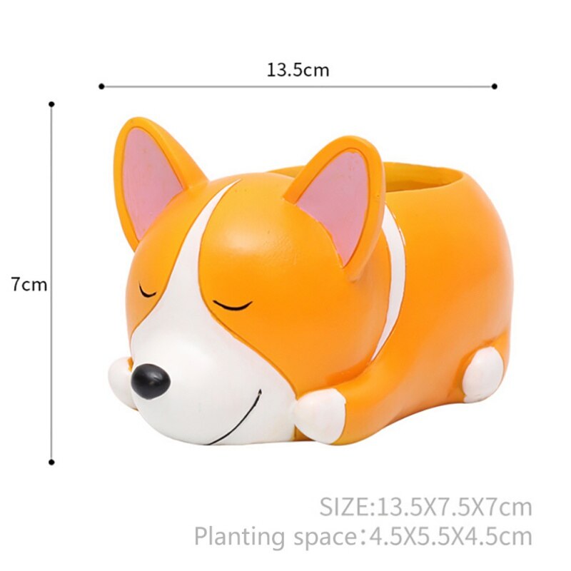 Cartoon Dogs Flower Vase Puppy Resin Planter for Succulents Cute Corgi Flower Pot Desktop Garden Bonsai: VB0516A2