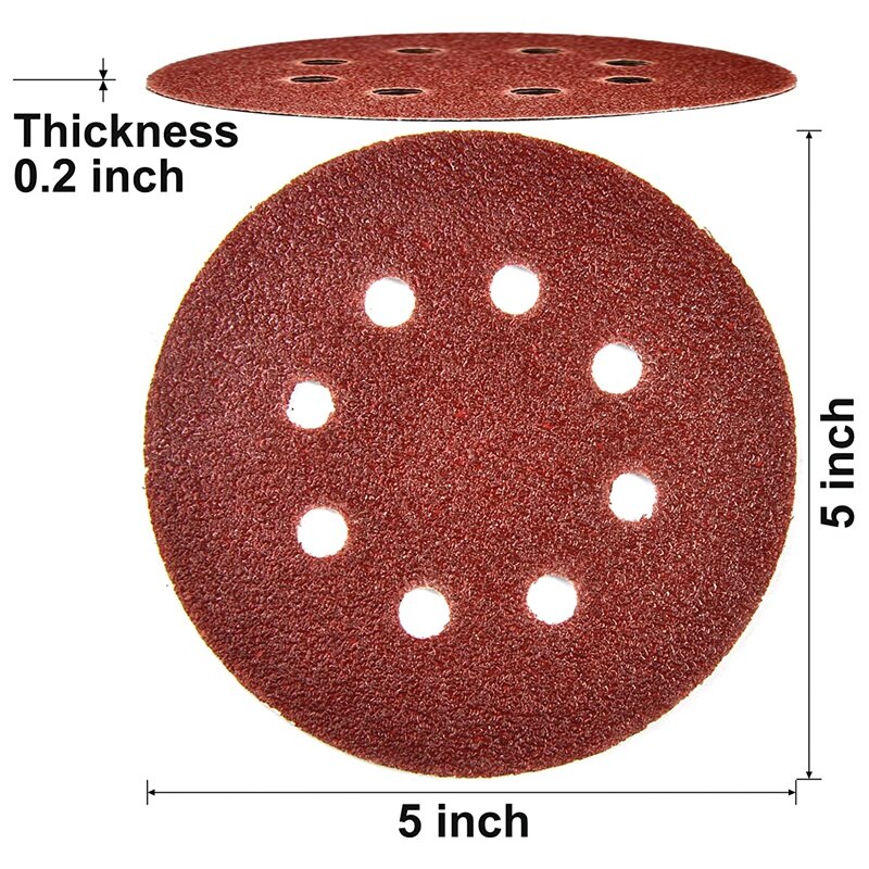 80PCS 5 Inch 125mm Round Sandpaper with Eight Holes Disc Sandpaper 40-240 Coarse Sand Hook and Loop Polishing