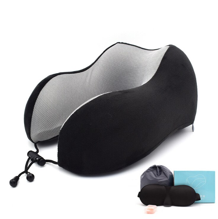 U-Vorm Magnetische Hoofdsteun 30x28 cm Nekkussen Memory Foam Filler Met Eyemask Oordopje Travel Office Auto omhelzing Cervicale Kussen: Black