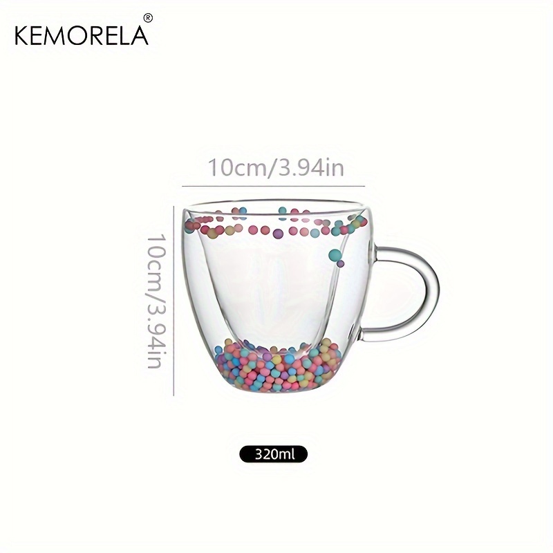 KEMORELA 1PCS Dubbelwandige Helder Glazen Koffiemok met Handvat Liefde Vorm Gekleurde Ballen voor Espresso Helder glazen Beker: green