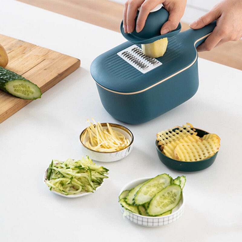 Pp Rvs Groentensnijder Slicer Dunschiller Opslag Mand Rasp Keuken Tool Voor Aardappel Wortel Kaas, Marineblauw