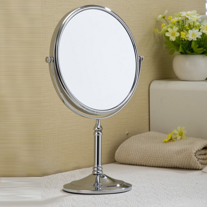 Dæk bad spejle 8 tommer 3x forstørrelse makeup spejl dobbeltside rund form roterende skrivebord stå spejl make up kosmetisk spejl: Krom