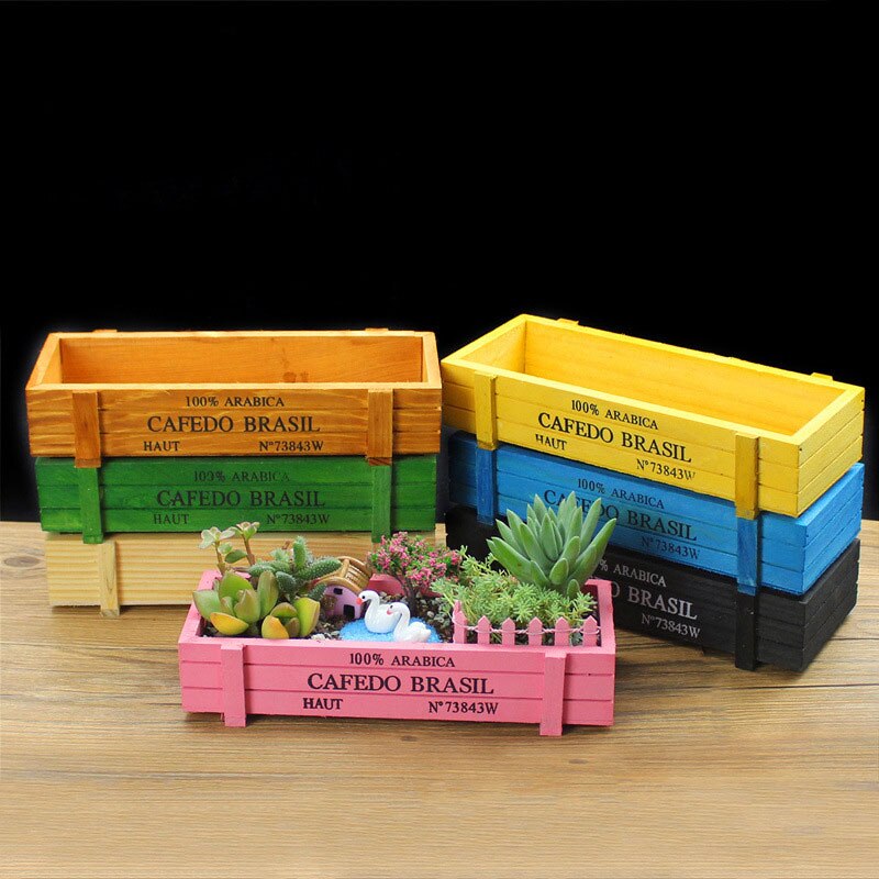 Pink Blue Green Garden Plant Pot Decorative Vintage Succulent Wooden Boxes Crates Rectangle Table Flower Pot Gardening Device