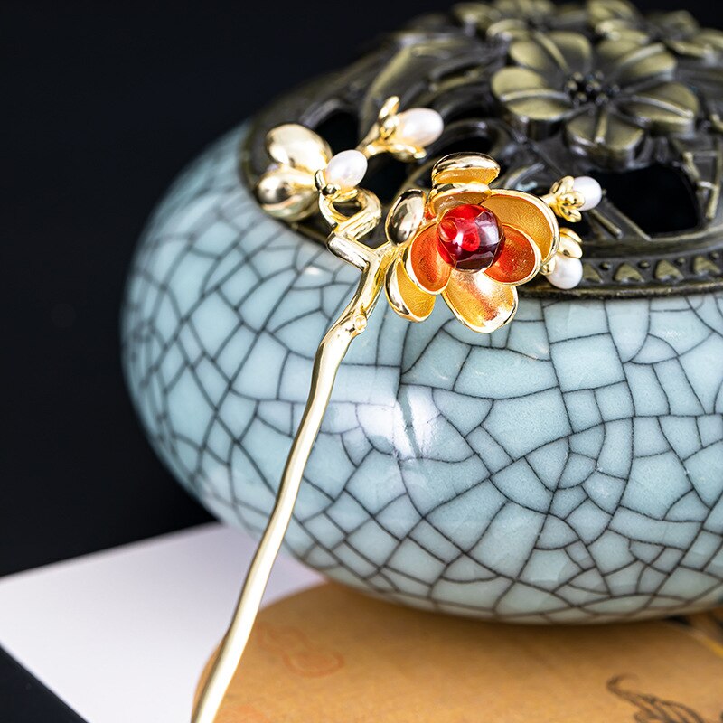 Horquilla de flor de Granada de plata de ley s925, tocado de pelo de disco nupcial, temperamento dulce, perla, estilo antiguo, accesorios Hanfu