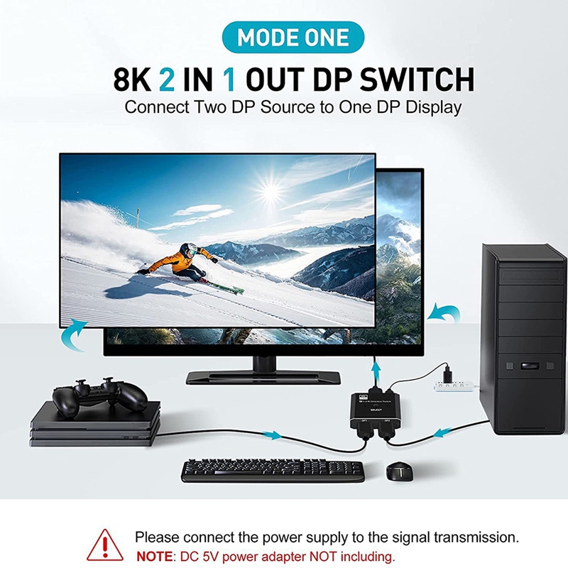 A19f-8k displayport-svitsj 2 i 1 ut / 1 i 2 ut displayport dp-svitsj støtter 8k 30hz 4k 120hz til pc-skjerm, bærbar pc osv.