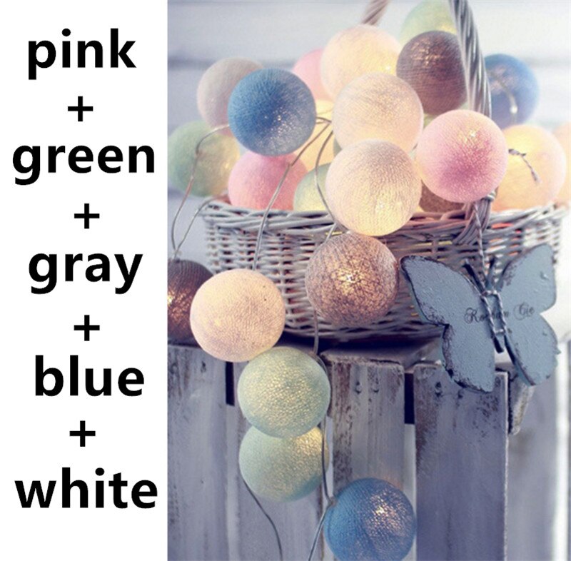 Wrumava 3 m 20 Globe Lichtslingers Batterij LED Guirlande Verlichting Warm Wit Thai LED Katoenen Bal Licht Chain Party Kerst lichten: Macaron / 3M 20LED