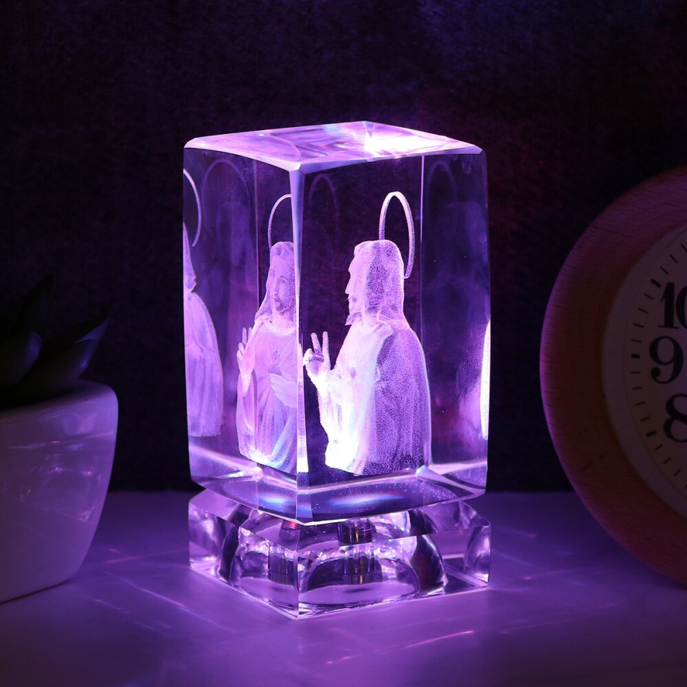 1pc farverige lys holdbare led krystal 3d jesus krystal jesus lys indgraveret glas jesus til bryllup