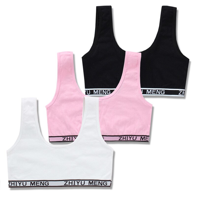 Dolescente – soutien-gorge Double couche avec lettres de soins du sein pour enfants, sous-vêtements de Sport pour adolescentes de 6 à 12 ans, 3 pièces: 008