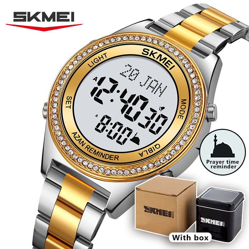SKMEI Women Worship direction indication Muslim Azan Digital Watch Led Light Watch Pilgrimage Time Reminder Function Watch 2330