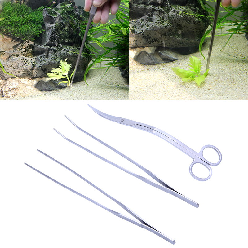 Pinzas de mango largo para plantas acuáticas, juego de herramientas 3 en 1