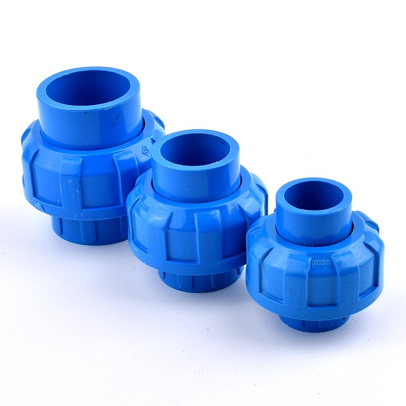 1Pc 20 25 32 40 50mm ID Thickening Blue PVC Union Joint PVC Pipe Connector For Irrigation Garden Hydroponic System