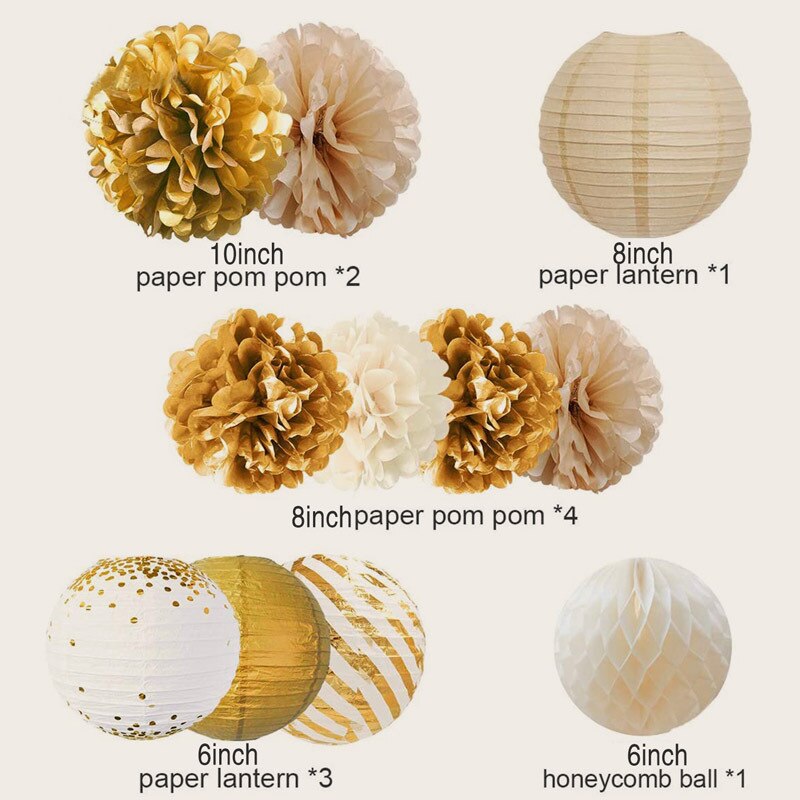 Lanternes rondes chinoises en papier Rose doré, 15 pièces/ensemble, boules de fleurs en papier de soie pour mariage, anniversaire, fête prénatale, décor de mariage
