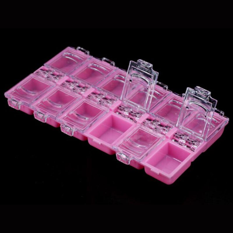 4 farver negle opbevaring case organizer klar plastik tom æske nail art rhinestones ædelstene smykker perler container: Lyserød