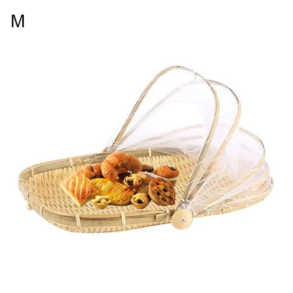 Bambu teltta kori käsin kudottu tarjotin anti bug ruoka hedelmät kontti net mesh kansi: Neliö m