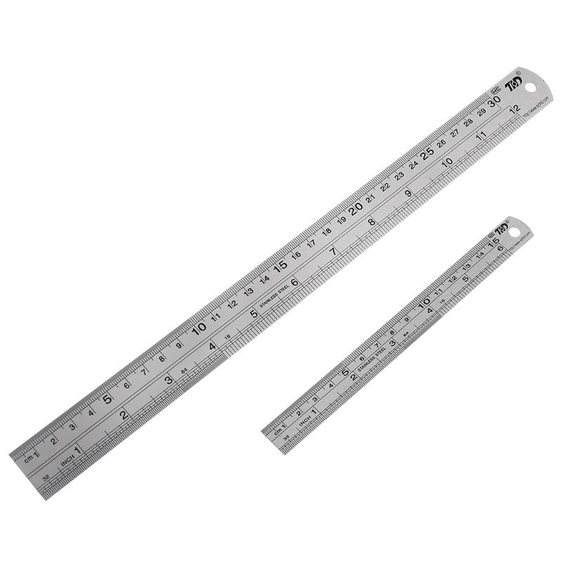 2PCS Stainless Steel Ruler and Metal Rule Kit 30cm 15cm 12inch 6inch Thickening