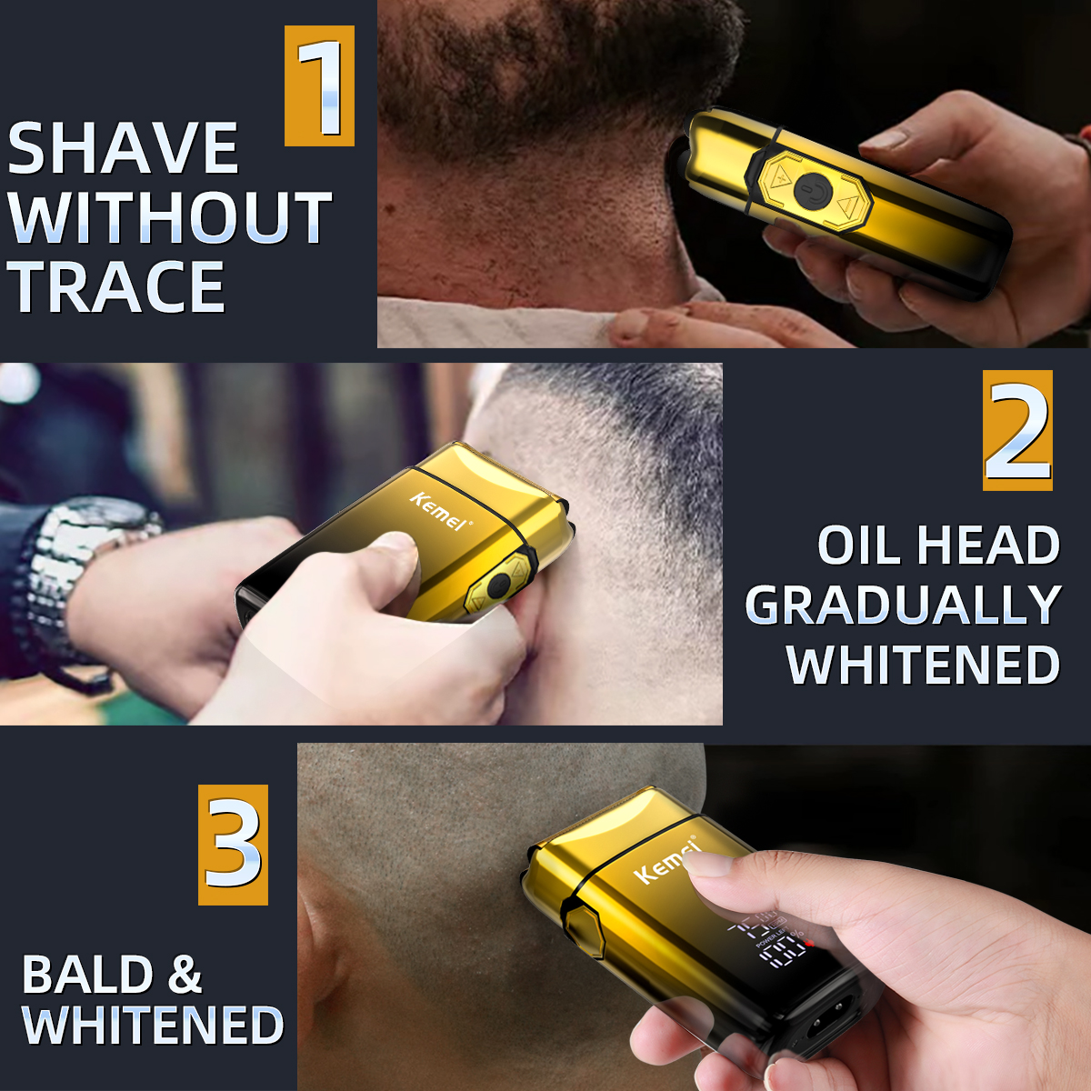 Kemei 7500 o/min elektrisk barbermaskin, hår, skjegg, barberhøvel, oppladbar skjeggtrimmer, barbering, klippemaskin til menn, km -tx10