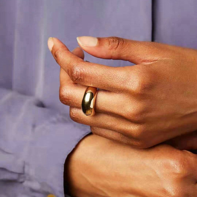 18K PVD Gold Plated Stainless Steel Rings Chunky Smooth Dome Rings For Women Girls Waterproof Jewelry Party