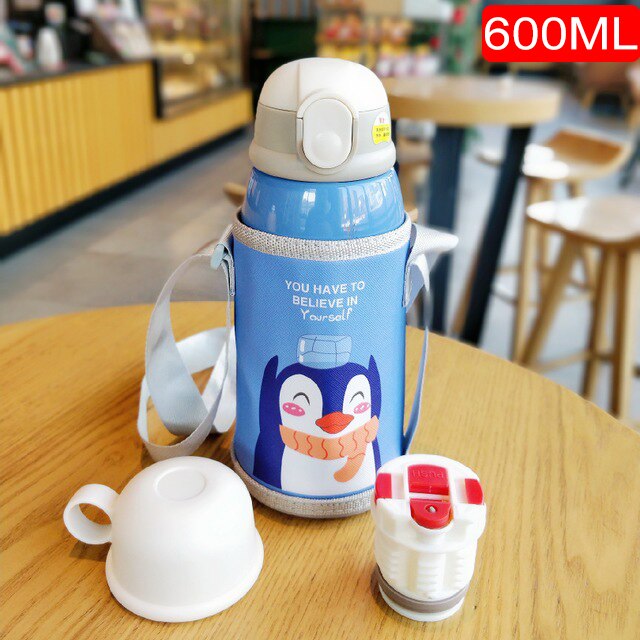 600/400ml enfants dessin animé bouteilles à boire Double couches 316 acier inoxydable Thermos eau enfants isolé tasses Portable maison Sc: HA354-blue