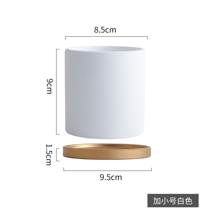 Eenvoudige, rechte, kleurrijke, cilindrische, keramische bloempot in europese stijl, vetplanten, bloemen, groene dillepot met gouden schaal: C -8.5cm