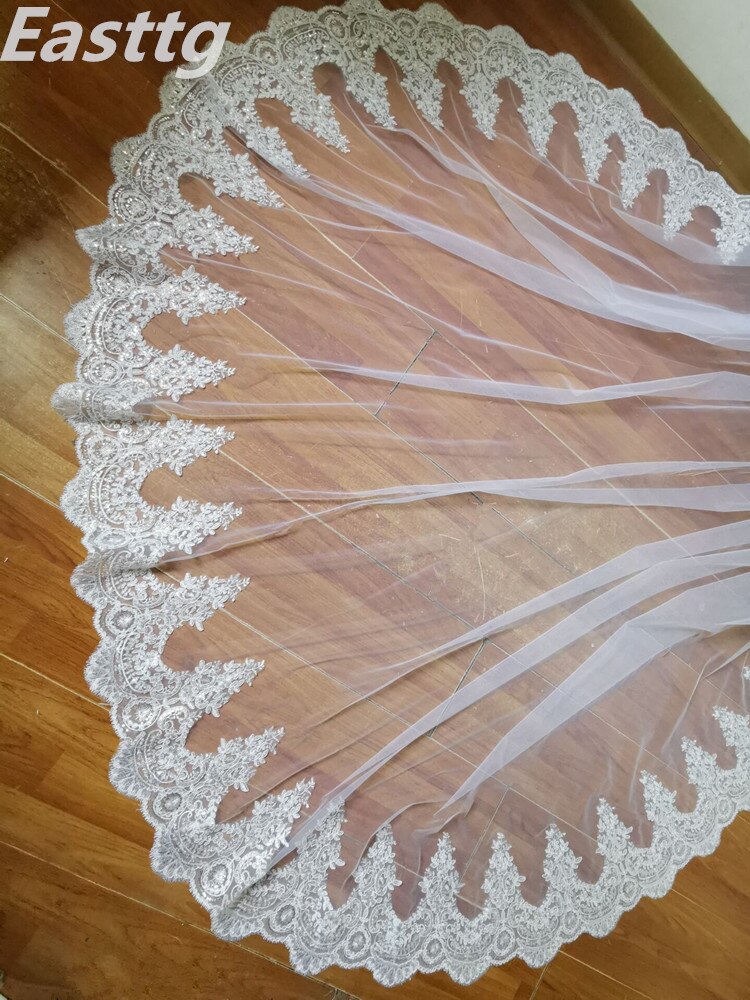 3.5 Meter White Ivory Cathedral Long Wedding veil luxurious Lace Edge Bridal Veil Wedding Accessories Brides with Comb