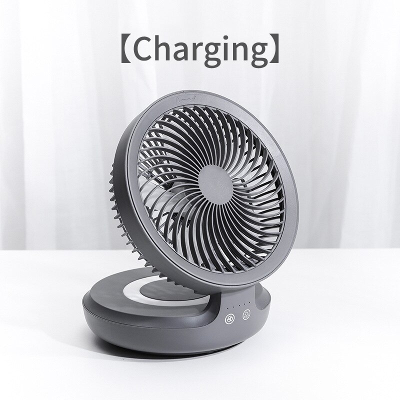 wall-mounted wireless portable fan 4000 mAh super long standby mute foldable fan with night light shaking head mini fan: Rechargeable grey