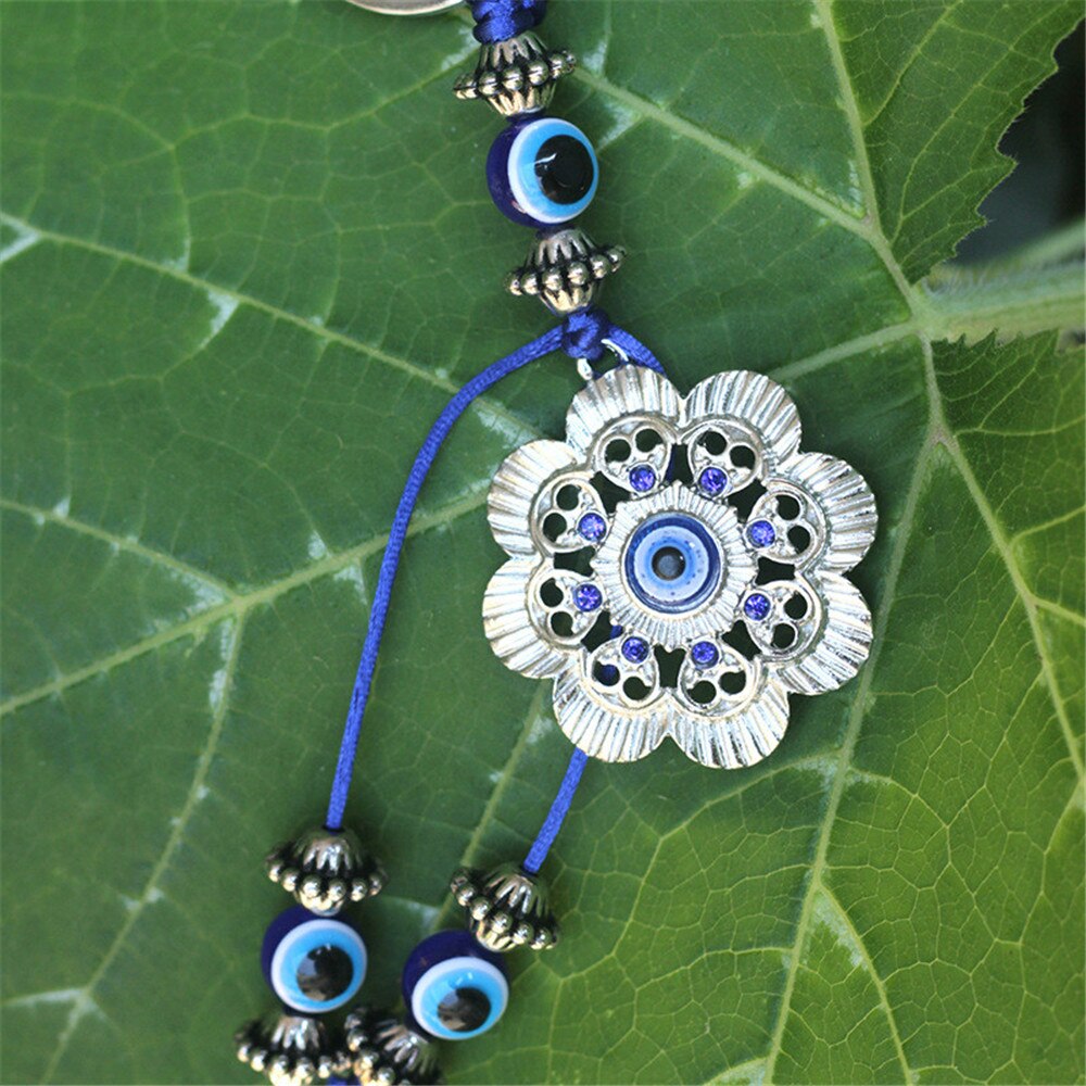 Türkei Blau Auge Silber Blumen Schlüssel Kette Neue Produkt Türkische Teufel Auge Glück Auto Anhänger Hause Zauberstab Hängen Ornamente