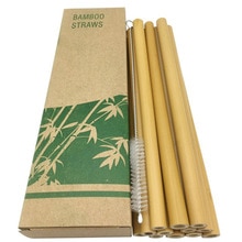 10 stk / sæt naturligt bambus halm genanvendeligt drikke sugerør med etui + ren børste miljøvenlige bambus sugerør bar værktøjer