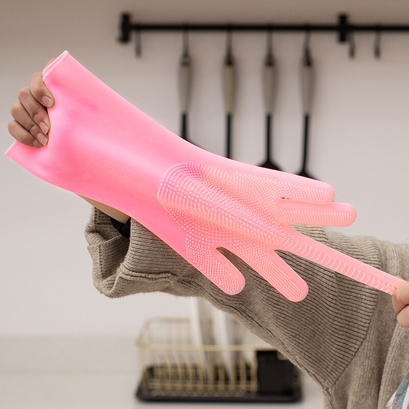 Guantes de esponja para limpiar platos, de silicona, mágicos, multifunción, 1 par, goma de lavado de silicona, guantes para fregar para limpieza de cocina