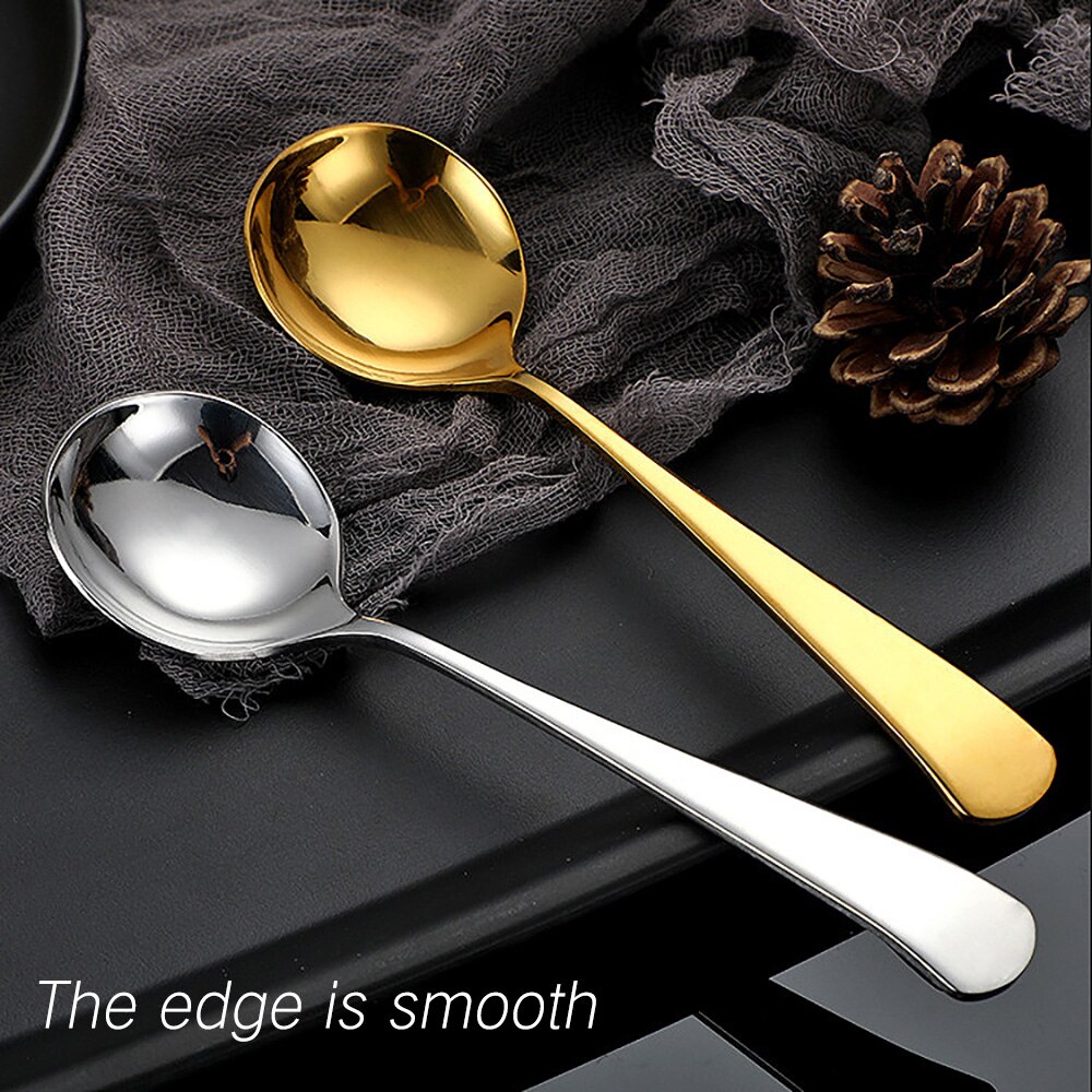 Spoon Small Glod Silver Stainless Steel Round Tea Coffee Spoon For Yogurt Ice Cream Dessert Long Handled Scoop Cutlery Kitchen