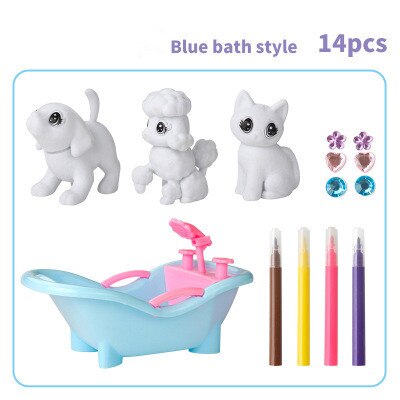 DIY Graffiti Pet Washable Brush Painting Animal Educational Toy Girl Birthday Christmas: 2 BLUE
