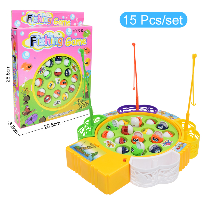 freundlicher Angeln Spielzeug Elektrische Rotierende Angeln Spielen Spiel Musikalische Fisch Platte einstellen Magnetische draussen Sport Spielzeug für KidsGifts: 15Stck A mit Kasten