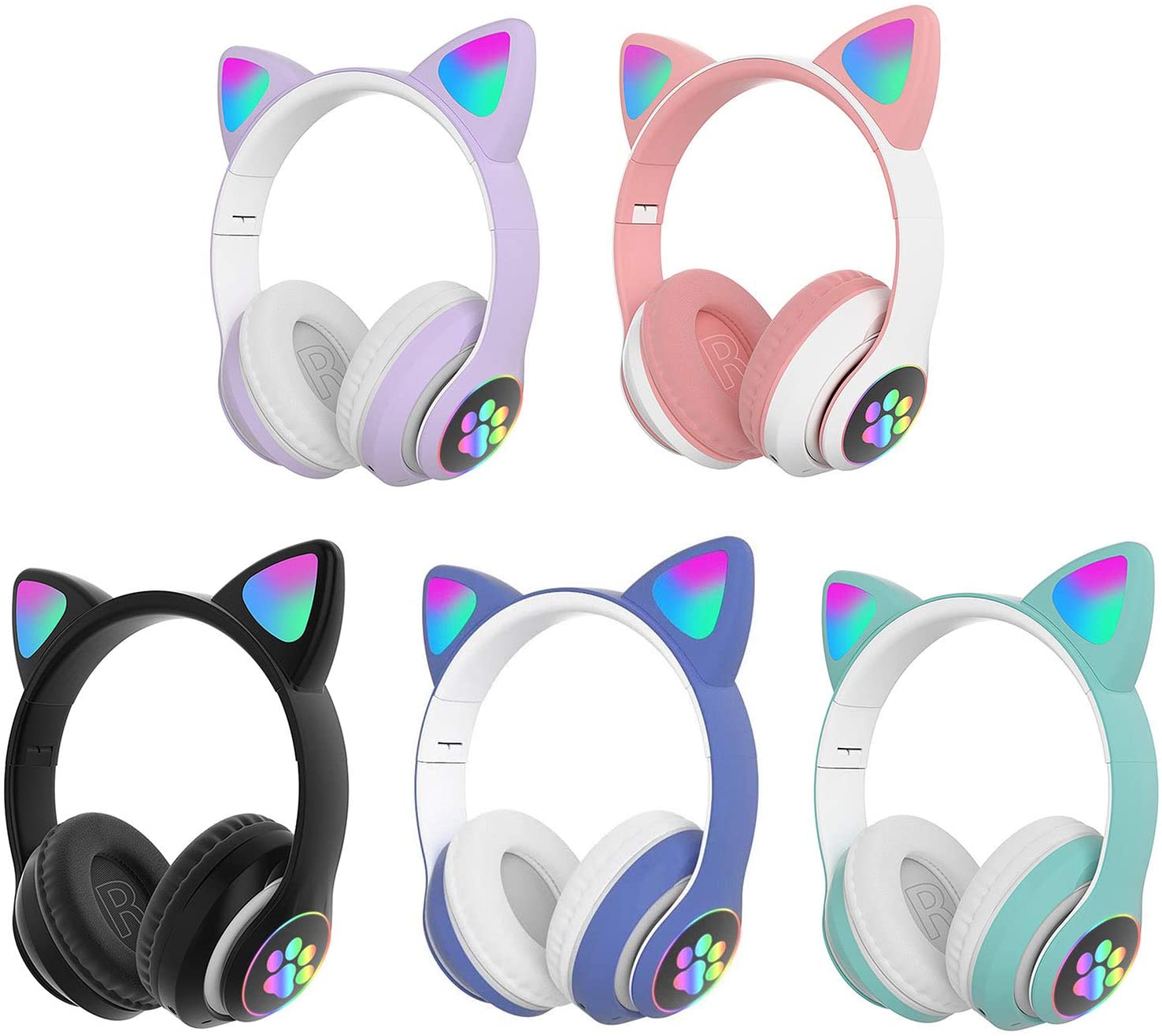 Helm Kopfhörer Mit Mikrofon bluetooth 5,0/3,5 MM Dual Verbindung Drahtlose Katze Ohren RGB-Licht Faltbare