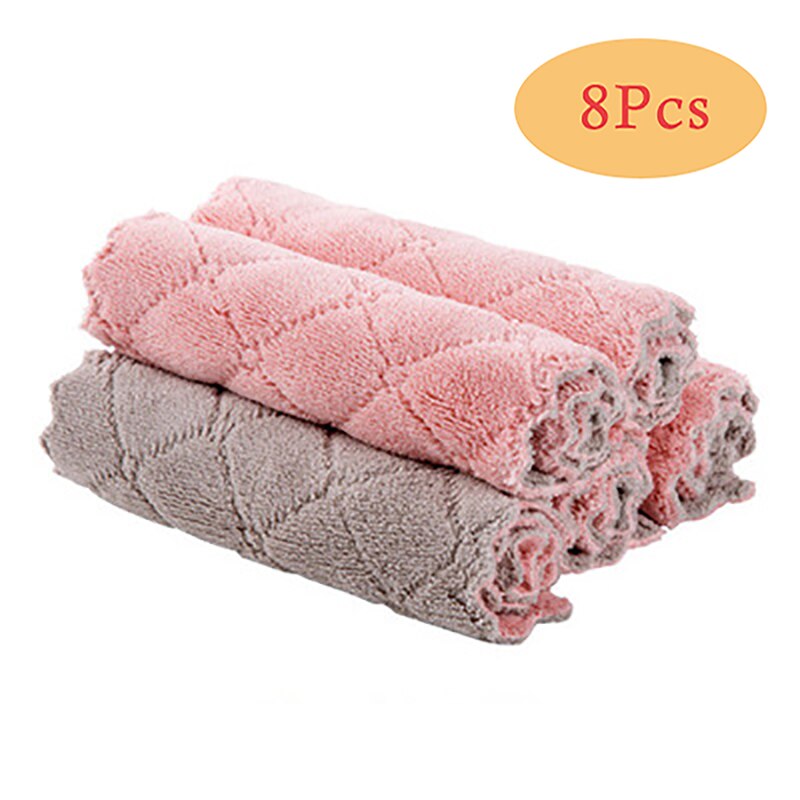 8 Stks/partij Microfiber Keuken Handdoeken Super Absorberende Doekjes Non-stick Olie Vaatdoek Wassen Keuken Rag Cleaning Tools: 8PCS GrayPink