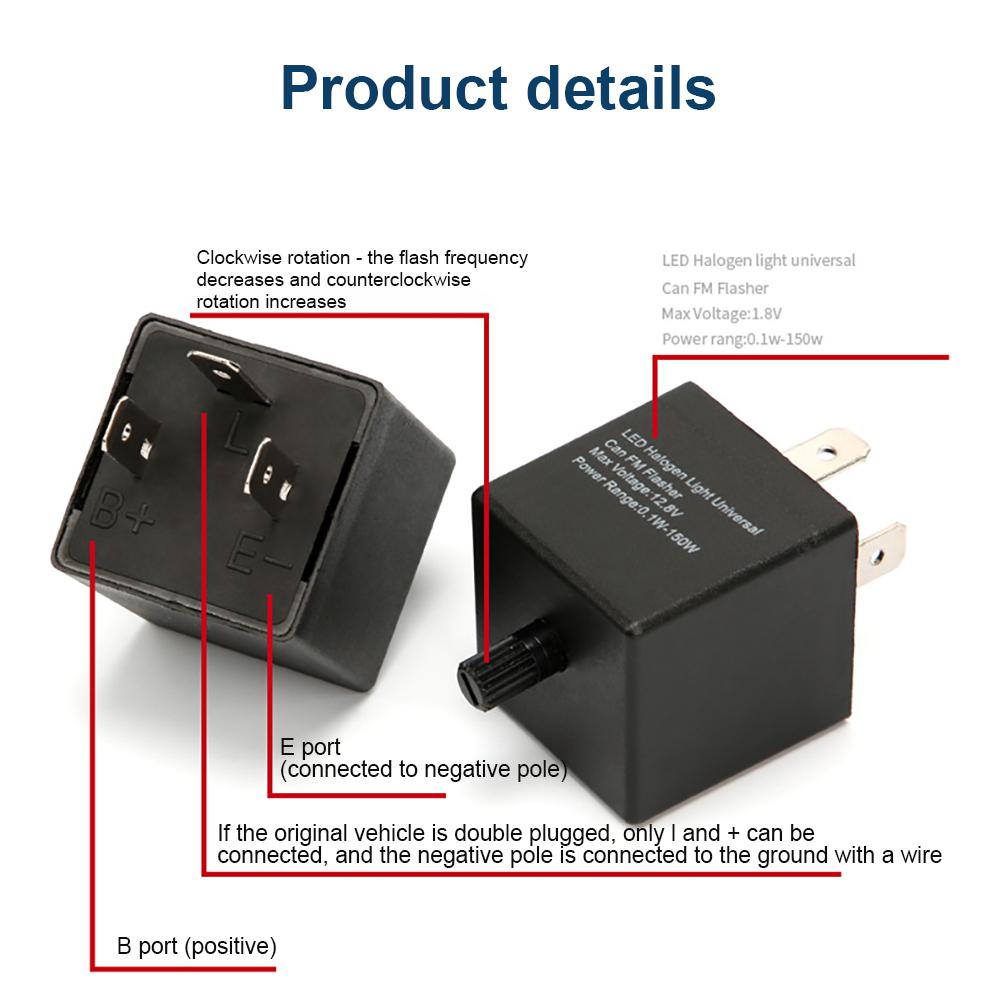 Relais de clignotant LED réglable universel, 12V 24V, 3 broches, accessoires pour motos et voitures