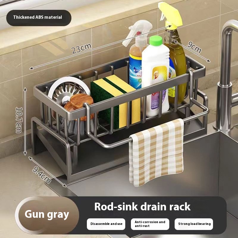 Aanrecht Afvoerrek Organizer ABS Plastic Zelflozende Gootsteen Plank Zeephouder Vaatdoek Handdoekenrek Keukenaccessoires: Zwart Nikkel