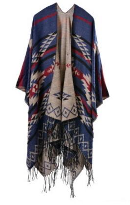 Écharpe ethnique Poncho femme | Bohème, imprimé, sculptures de couverture dame en tricot, châle gland Cape épaisse Pashmina, automne hiver: Vert armée