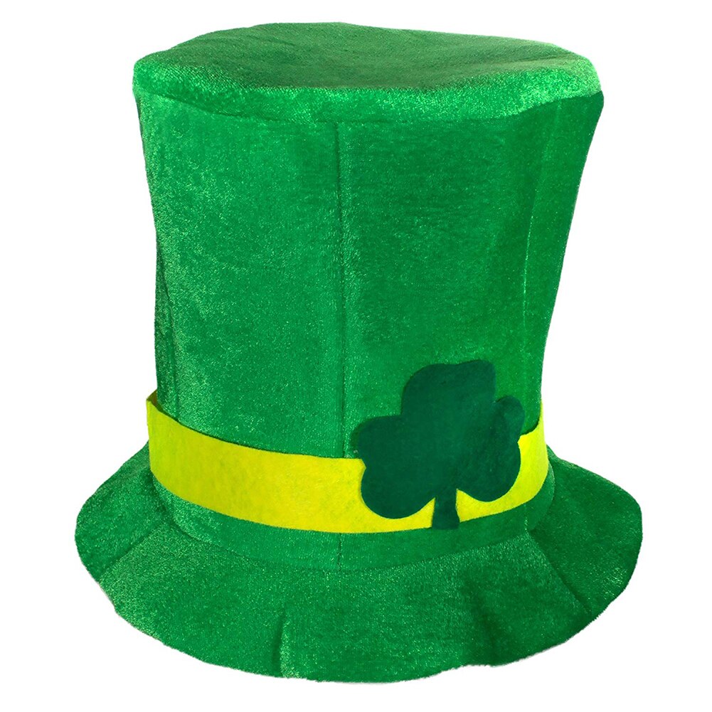 Irish St Patrick Day Green Shamrock Velvet High Top Hat Party Adult Cap Costume