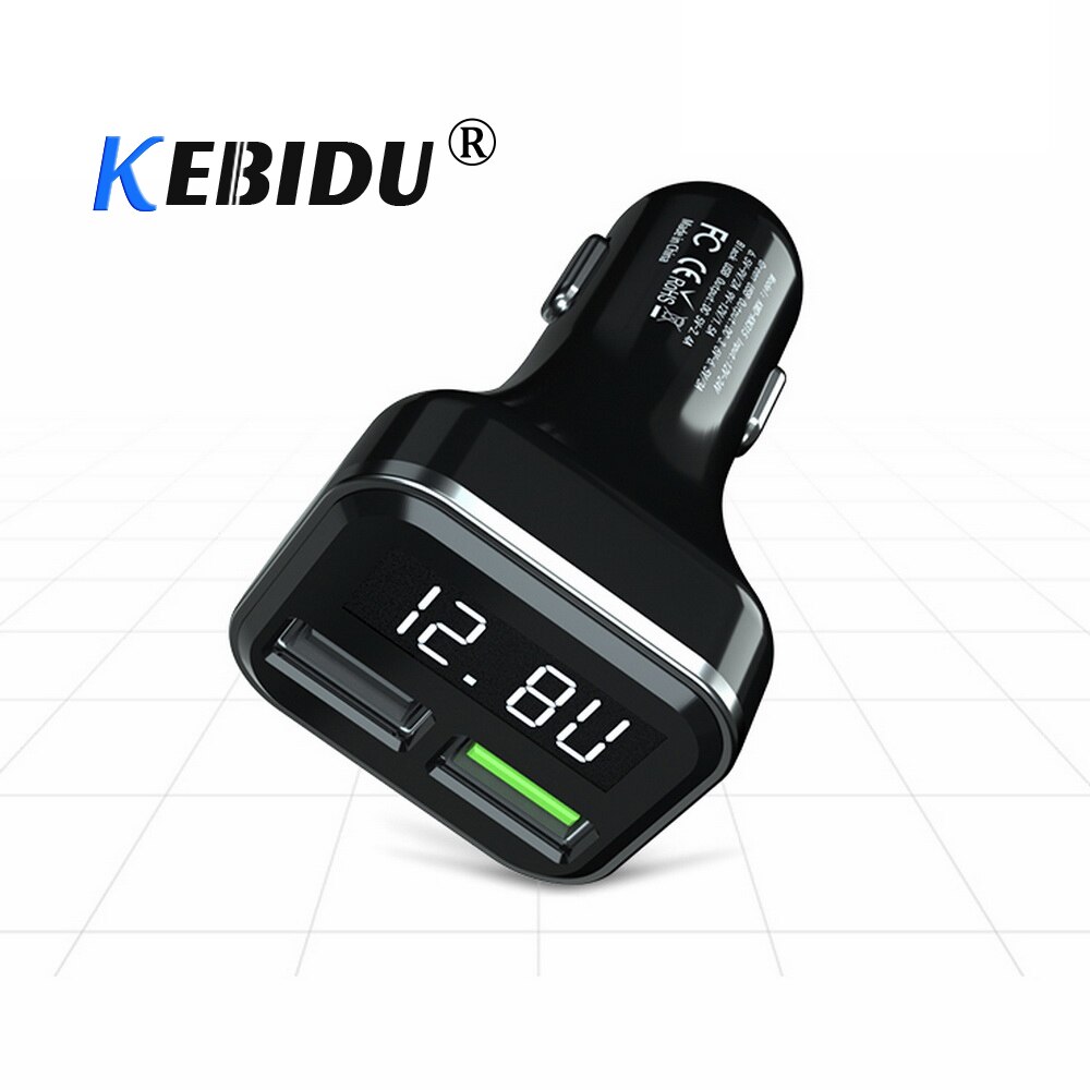 Kebidu Dual Usb Car Charger Adapter Ondersteuning Snel Opladen 2.0/3.0 Met Led Display Auto Aansteker Slot Universele Voor iphone Huawei