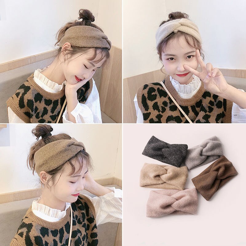 Diademas de lana con nudo cruzado tejido liso para mujer, soporte para el pelo, cintas elásticas para el cabello, turbante, accesorios para el cabello