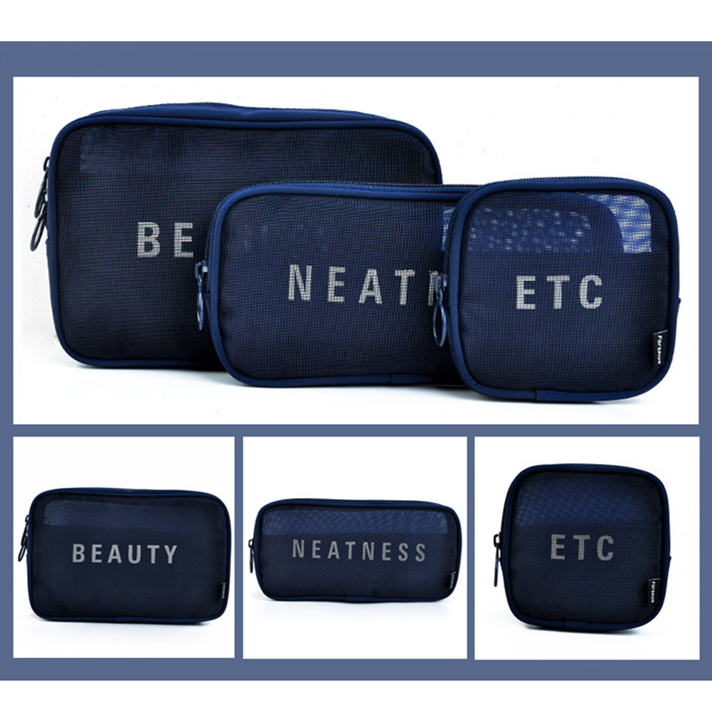 Travel Cosmetic Bag Women Men Zipper Make Up Transparent Makeup Case Organizer Storage Pouch Grids Toiletry Beauty Wash Kit Bags: Navy Blue / S