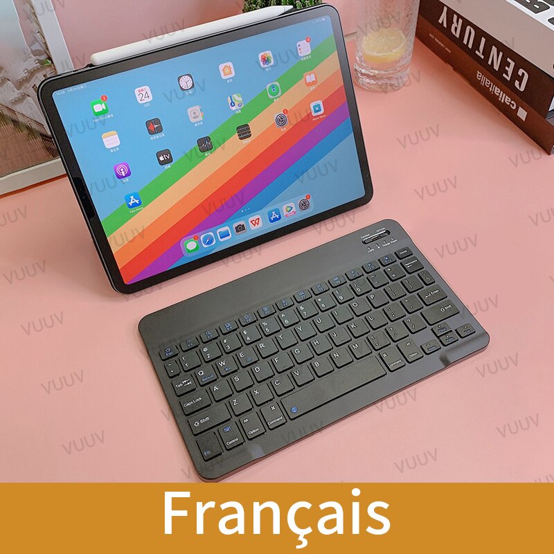 Hiszpańska klawiatura kompatybilna z Bluetooth dla tabletu rosyjska portugalska Android iOS Mini bezprzewodowa klawiatura tabletu dla ipada: French Black