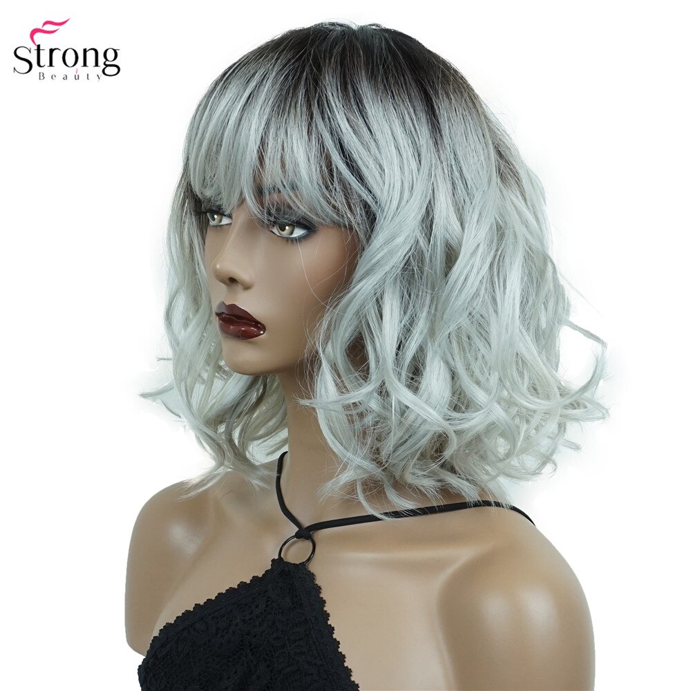 StrongBeauty Women's Medium length Curly Gray Wig Ombre Synthetic Wigs Hair