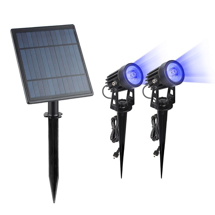 Thrisdar Solar Tuin Gazon Lamp Outdoor Led Solar Spike Spotlight Landschap Path Muren Boom Led Spotlight Solar Spike Gazon Licht: 2 Head  Blue