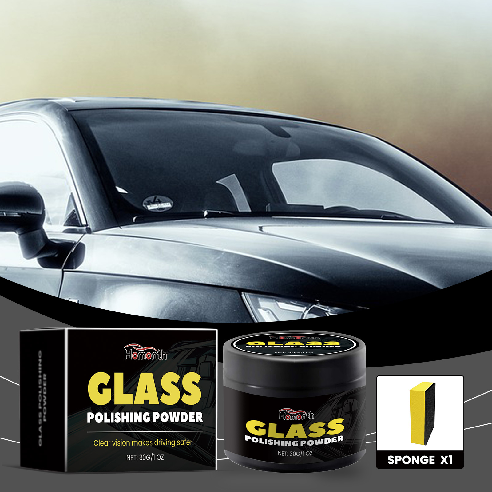 Homonth car glass polishing powder, car windshield oil film polishing cleaning car glass cleaning powder